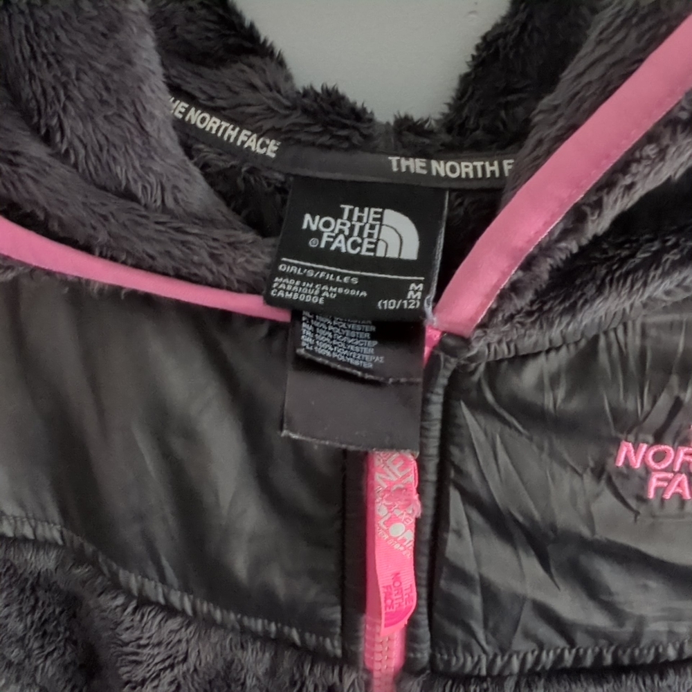 The North Face Gray and Pink Hooded Fleece Zip Up Jacket Girl’s Medium - Picture 4 of 5